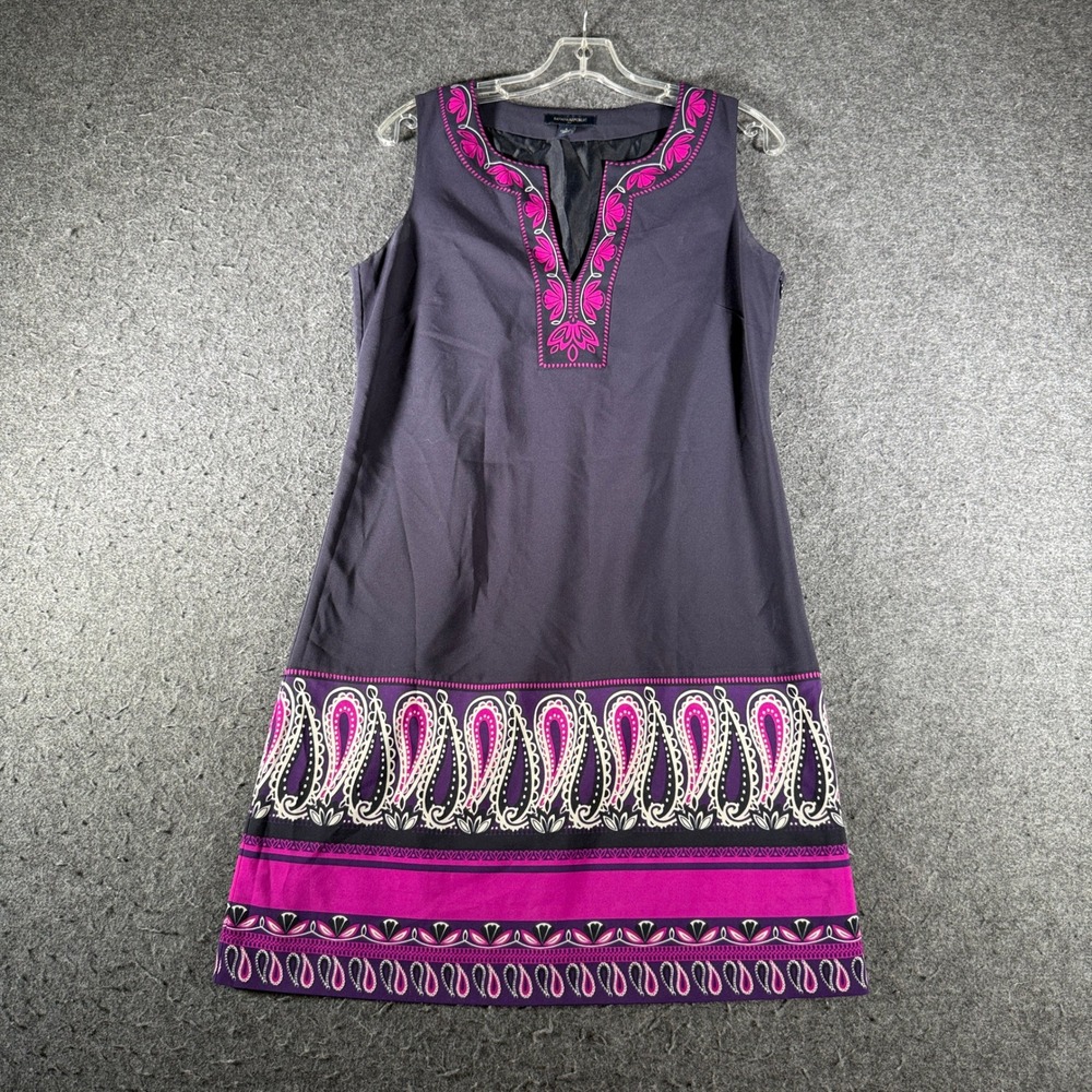 Banana Republic Purple Pink Paisley Embroidered Split Neck Shift Dress Size 6